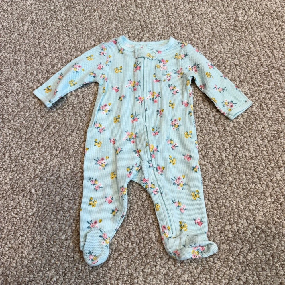 Carters Baby Girl Size 3 Months Floral Waffle Knit Thermal Footie Sleeper